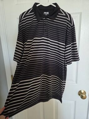 PING Black and White Striped Polo Shirt